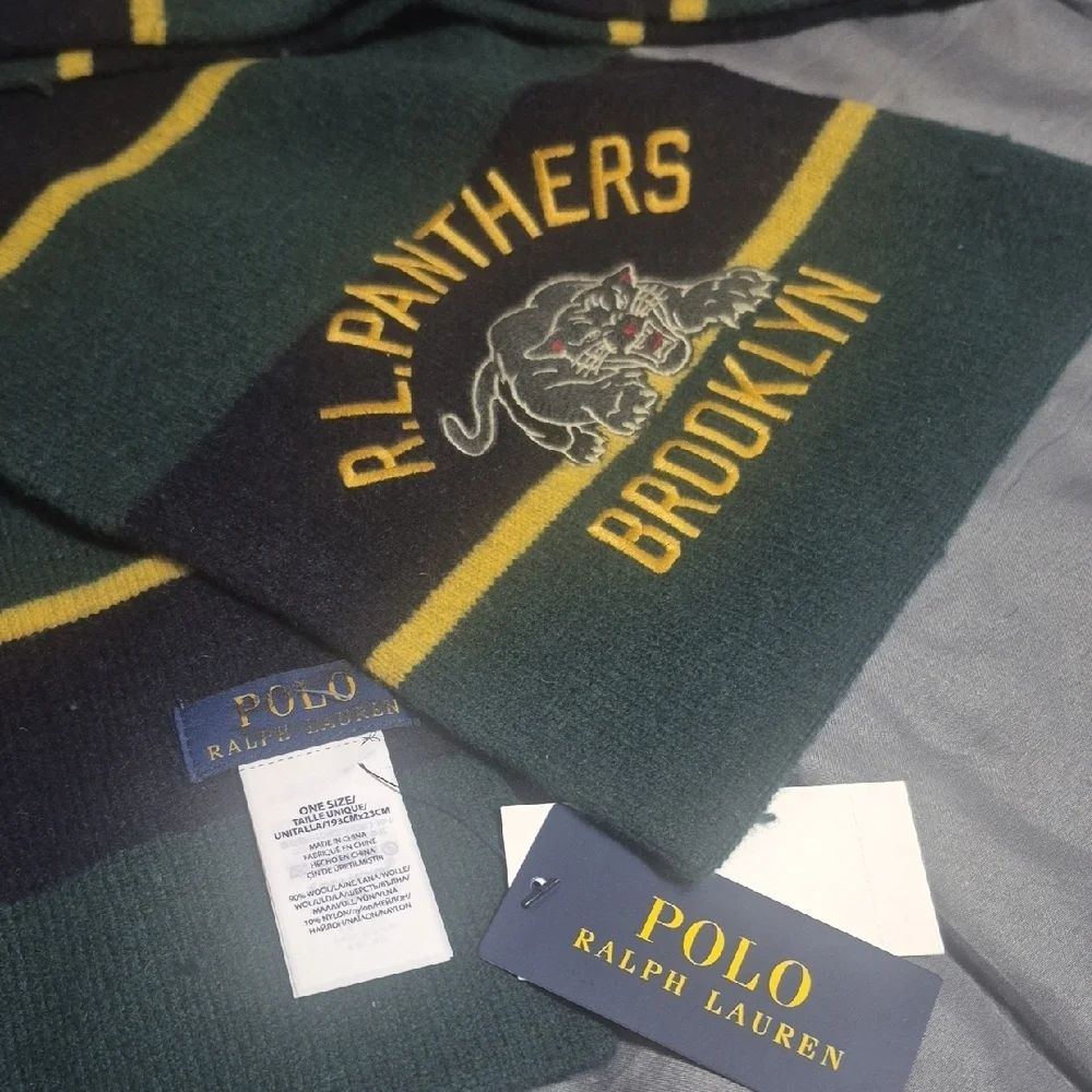 Ralph Lauren Green and Navy Scarf with Yellow Details